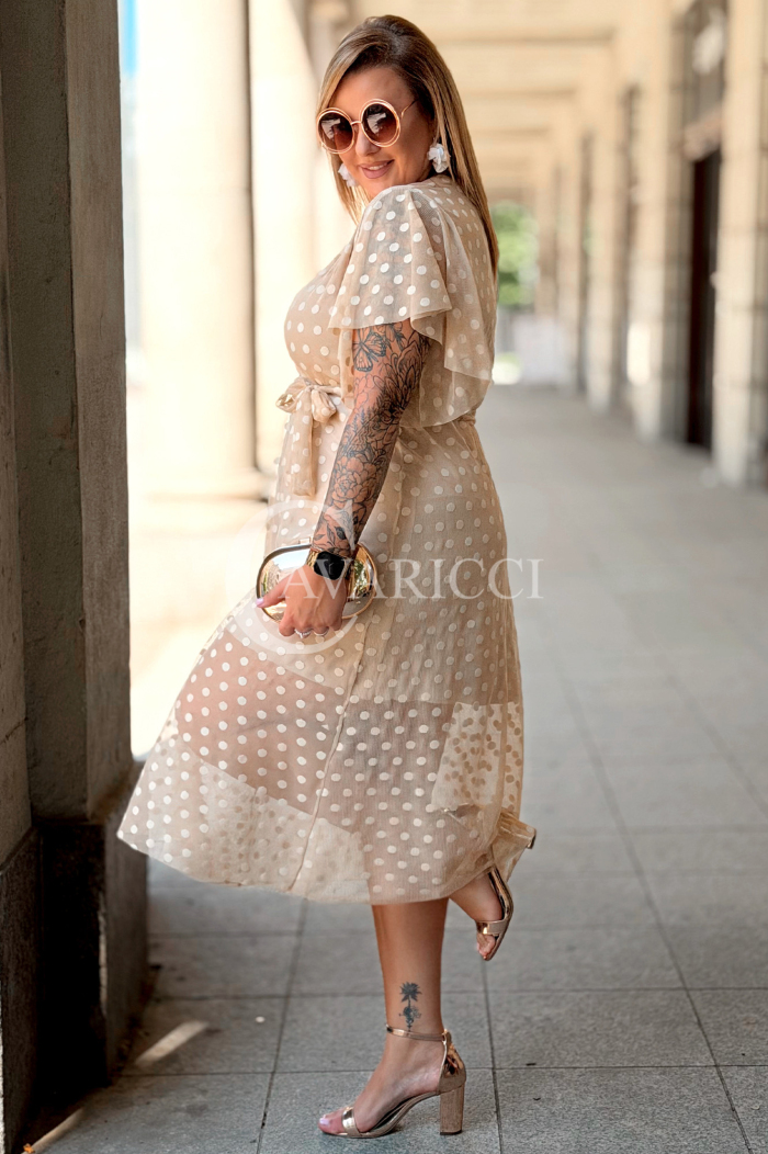 Allegra Midi-Kleid mit Punkten & Wickelausschnitt | Beige