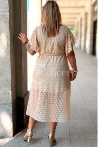 Allegra Midi-Kleid mit Punkten & Wickelausschnitt | Beige