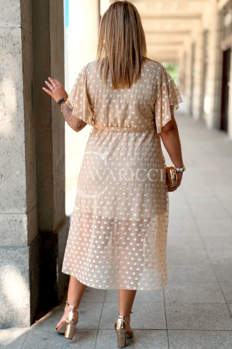 Allegra Midi-Kleid mit Punkten & Wickelausschnitt | Beige