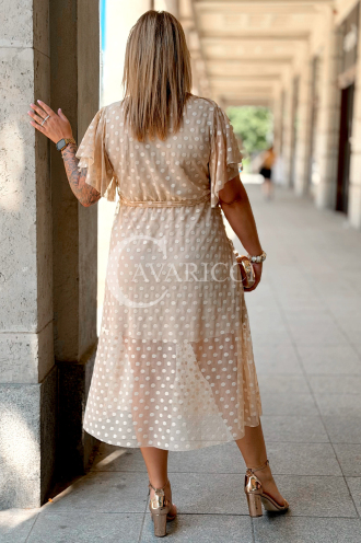 Allegra Midi-Kleid mit Punkten & Wickelausschnitt | Beige