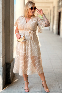 Allegra Midi-Kleid mit Punkten & Wickelausschnitt | Beige