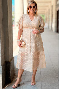 Allegra Midi-Kleid mit Punkten & Wickelausschnitt | Beige