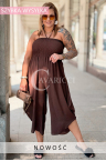 Jumpsuit ARIANNA – Oberteil mit Korsett und Gummizug, weite Hosenbeine und Nackenbindung Farbe Schokolade