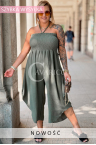 Jumpsuit ARIANNA – Korsettoberteil mit Gummiband, Weite Hosenbeine und Nackenbindung Farbe Khaki