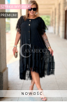 Premium-Kleid WINETTA – Spitzenärmel, Goldene Knöpfe und Mehrlagiger Rock mit Wow-Effekt Farbe Schwarz