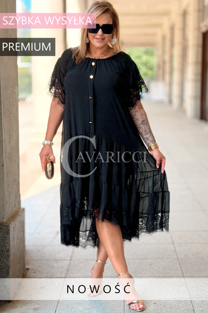 WINETTA Premium-Kleid | Spitze, Goldknöpfe & Wow-Rock
