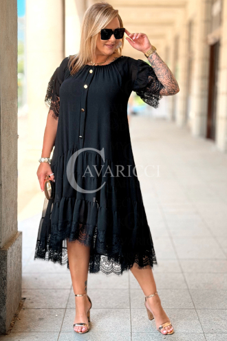 WINETTA Premium-Kleid | Spitze, Goldknöpfe & Wow-Rock