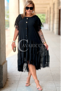 WINETTA Premium-Kleid | Spitze, Goldknöpfe & Wow-Rock