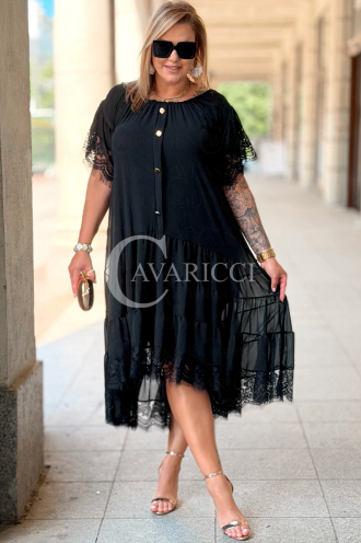 WINETTA Premium-Kleid | Spitze, Goldknöpfe & Wow-Rock