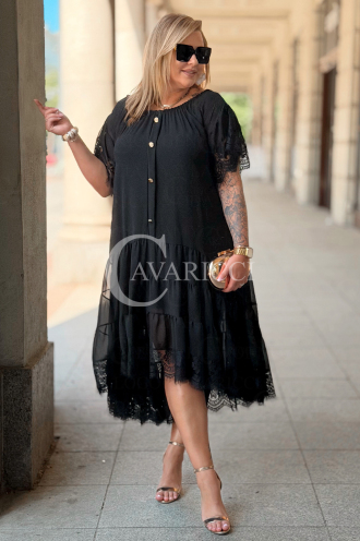 WINETTA Premium-Kleid | Spitze, Goldknöpfe & Wow-Rock