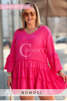 BASILIA - Midi-Kleid mit Rüschen und weitem Ärmel in Fuchsia
