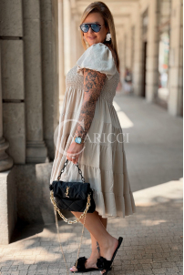 Kleid Antonella Beige – Puffärmel & Rüschenrock