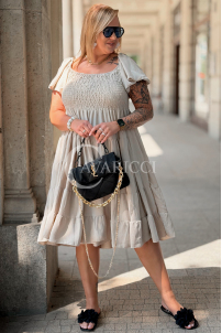 Kleid Antonella Beige – Puffärmel & Rüschenrock