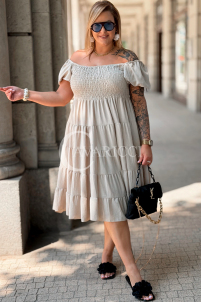 Kleid Antonella Beige – Puffärmel & Rüschenrock