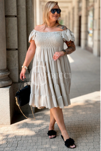 Kleid Antonella Beige – Puffärmel & Rüschenrock