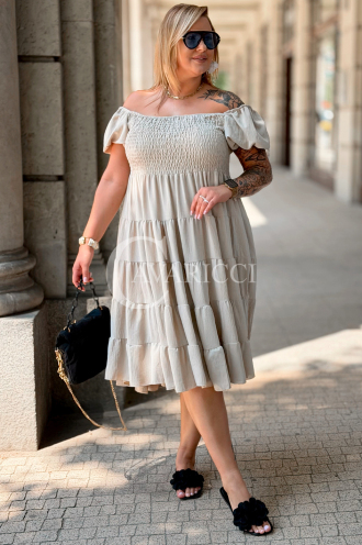 Kleid Antonella Beige – Puffärmel & Rüschenrock