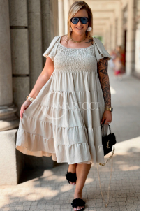Kleid Antonella Beige – Puffärmel & Rüschenrock