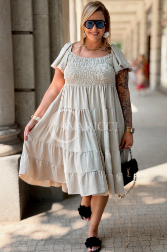 Kleid Antonella Beige – Puffärmel & Rüschenrock