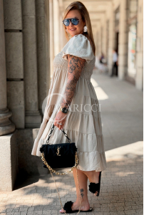 Kleid Antonella Beige – Puffärmel & Rüschenrock