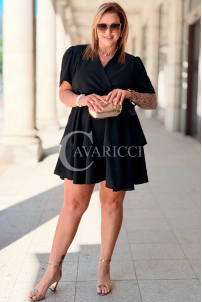 Flaminia Wickelkleid Schwarz mit Rüschen | Elegant