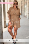 Jumpsuit ELISA – Wickelausschnitt, Seitentaschen und Taille schön mit Gummiband gerafft Farbe Camel