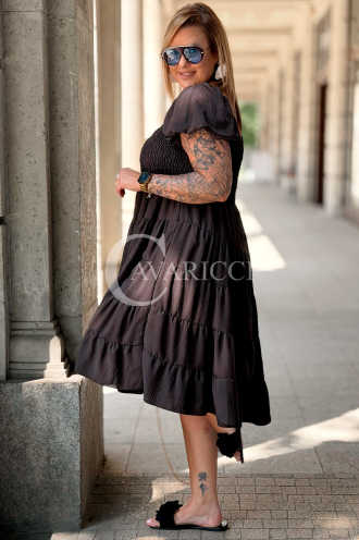Kleid Antonella – Puffärmel & Rüschenrock Schokolade