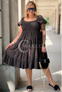 Kleid Antonella – Puffärmel & Rüschenrock Schokolade