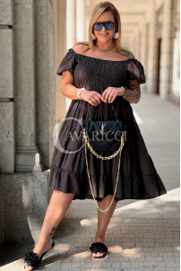 Kleid Antonella – Puffärmel & Rüschenrock Schokolade