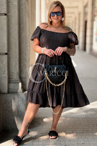 Kleid Antonella – Puffärmel & Rüschenrock Schokolade