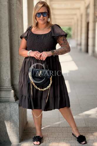 Kleid Antonella – Puffärmel & Rüschenrock Schokolade