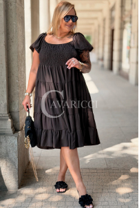 Kleid Antonella – Puffärmel & Rüschenrock Schokolade