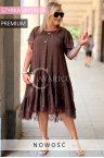 Premium-Kleid WINETTA – Spitzenärmel, goldene Knöpfe und mehrlagiger Rock mit Wow-Effekt Farbe Schokolade