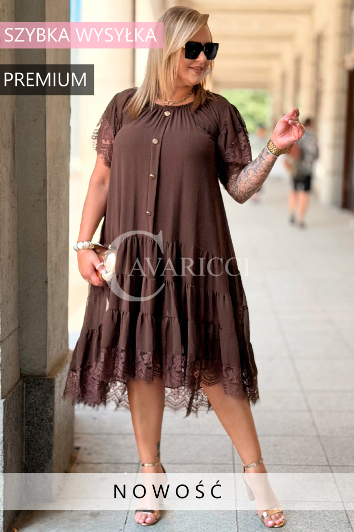Premium Kleid WINETTA – Spitze, Goldknöpfe & Wow-Effekt