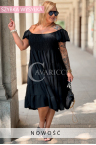 Kleid ANTONELLA – Gerafftes Oberteil, Puffärmel und ausgestellter Rock mit Rüschen Farbe Schwarz