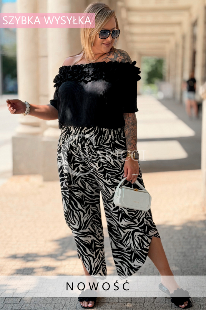 Zucco Hose Zebra-Print – Weites Bein & Elastischer Bund