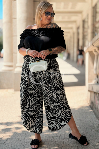 Zucco Hose Zebra-Print – Weites Bein & Elastischer Bund