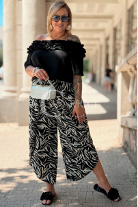 Zucco Hose Zebra-Print – Weites Bein & Elastischer Bund