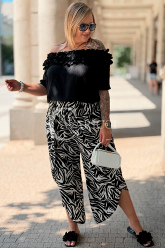 Zucco Hose Zebra-Print – Weites Bein & Elastischer Bund