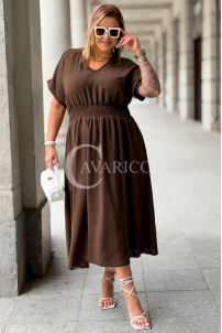 Kleid Sorento Schokolade – V-Ausschnitt & Midi-Rock