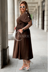 Kleid Sorento Schokolade – V-Ausschnitt & Midi-Rock