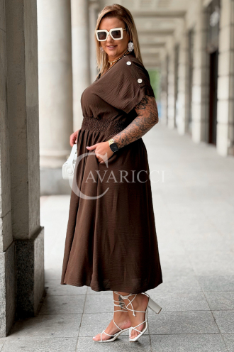 Kleid Sorento Schokolade – V-Ausschnitt & Midi-Rock