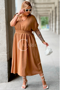 Kleid SORENTO Karamell – V-Ausschnitt & fließender Rock