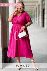 Kleid SORENTO Fuchsia – V-Ausschnitt & fließendes Midi