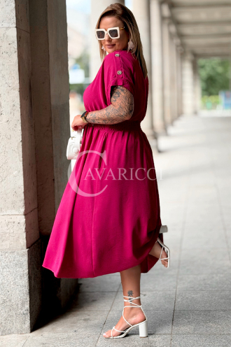 Kleid SORENTO Fuchsia – V-Ausschnitt & fließendes Midi