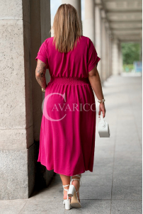 Kleid SORENTO Fuchsia – V-Ausschnitt & fließendes Midi