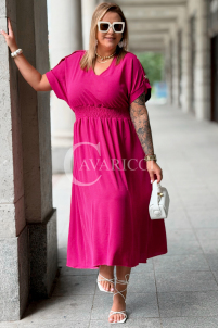 Kleid SORENTO Fuchsia – V-Ausschnitt & fließendes Midi