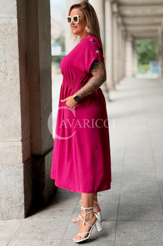 Kleid SORENTO Fuchsia – V-Ausschnitt & fließendes Midi