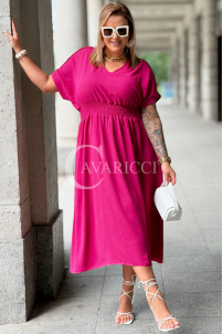 Kleid SORENTO Fuchsia – V-Ausschnitt & fließendes Midi