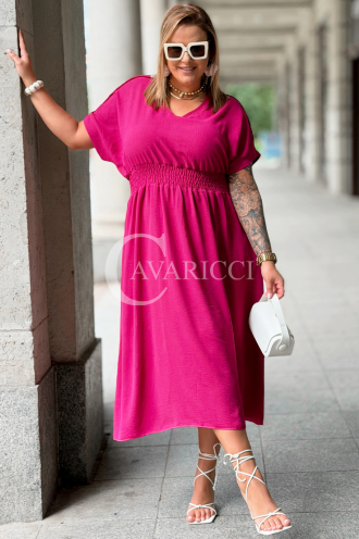Kleid SORENTO Fuchsia – V-Ausschnitt & fließendes Midi