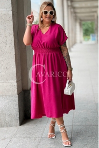 Kleid SORENTO Fuchsia – V-Ausschnitt & fließendes Midi